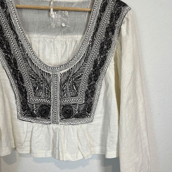 Free People Ivory Black Bean Combo Iggie Embroidered Top Women's Size Medium - Picture 4 of 7